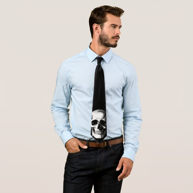 Crâne gothique Halloween Mariage cravate homme (En situation)