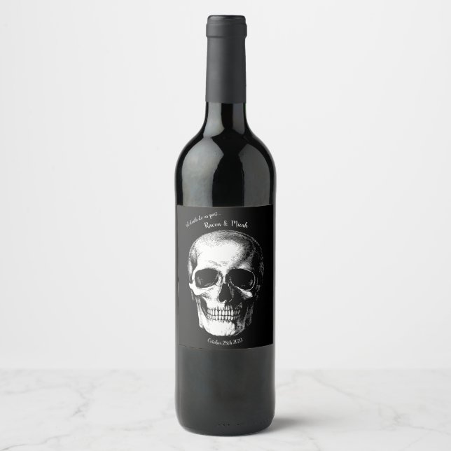 Crâne gothique Halloween Mariage Vin Étiquettes (Devant)