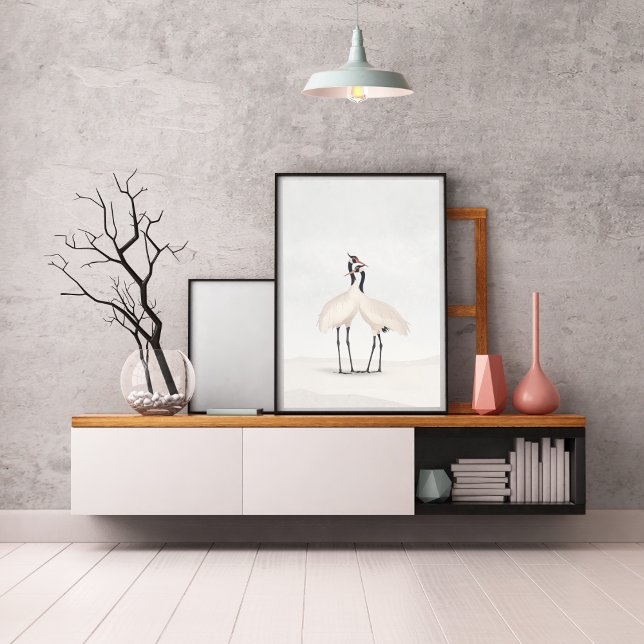 Crane Minimalist Aesthetic White Beige B-3 Poster (Von Creator hochgeladen)