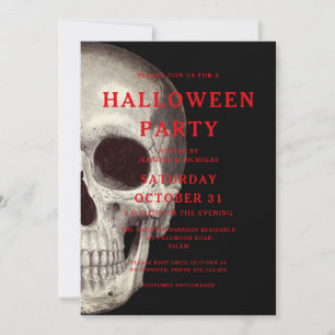 Crâne noir d'horreur Adulte Halloween Invitation
