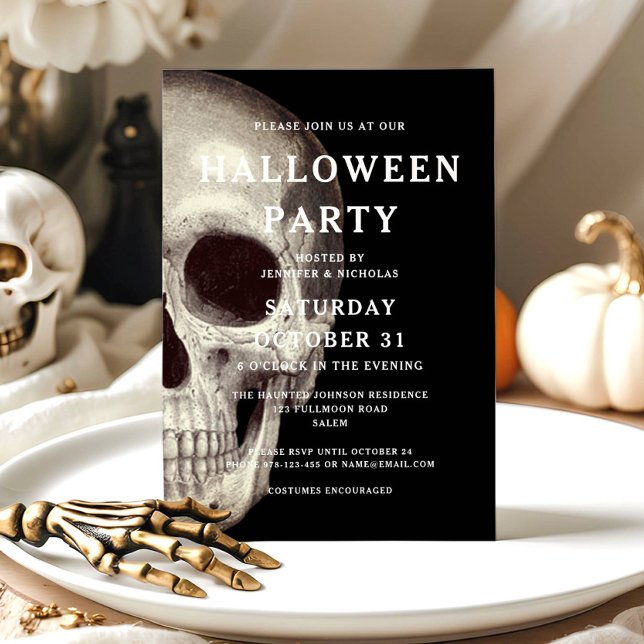 Crâne noir d'horreur Adulte Halloween Invitation (Scary Dead Skull Halloween Invitation)