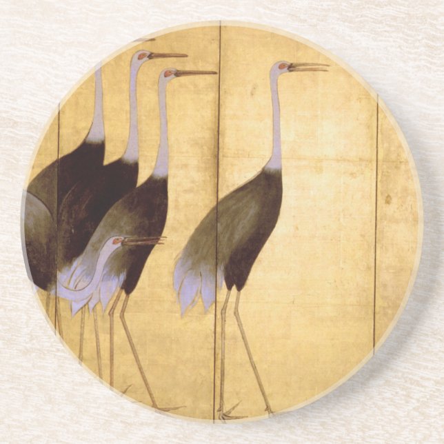 Crane, Ogata Korin, japanische Kunst Sandstein Untersetzer (Vorne)