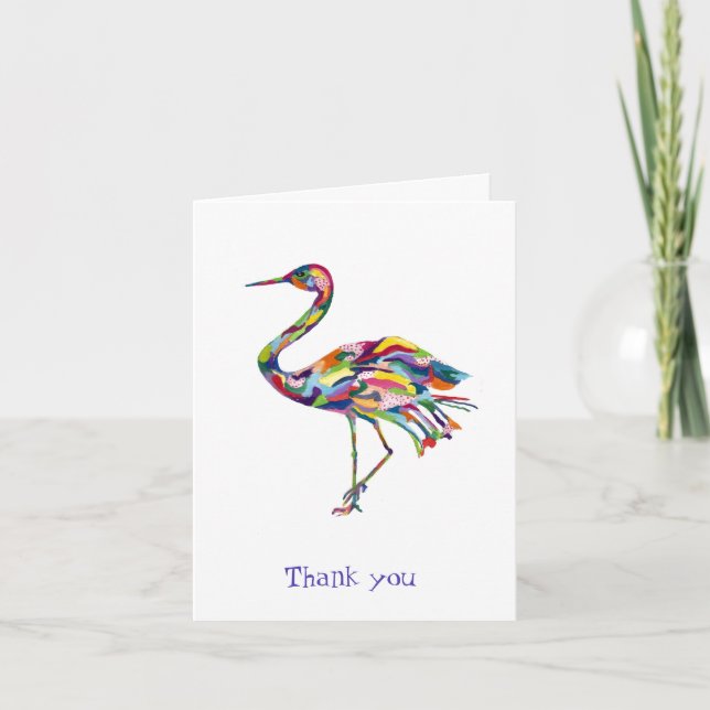 Crane Original Watercolor Whimsical Dankeskarte (Vorderseite)