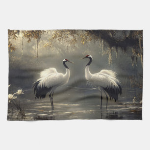 Crane Pair in einem Misty-Sumpf Geschirrtuch