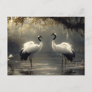 Crane Pair in einem Misty-Sumpf Postkarte