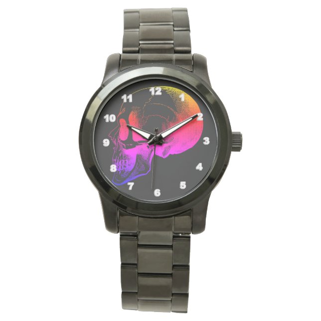 Crâne personnalisé Grand bracelet noir montre homm (devant)