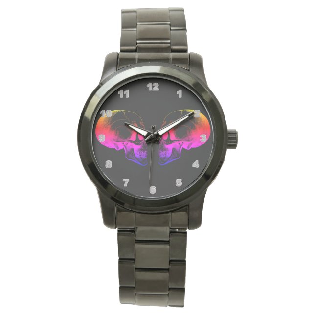 Crâne personnalisé Grand bracelet noir montre homm (devant)