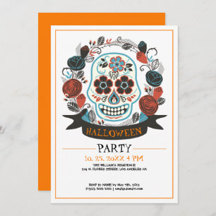 Crâne rétro coloré Invitation de la fête d'Hallowe