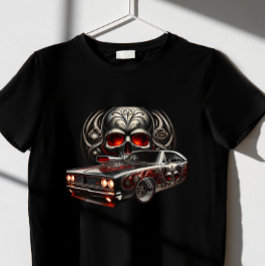 Crâne rouge effrayant avec la voiture T-shirt