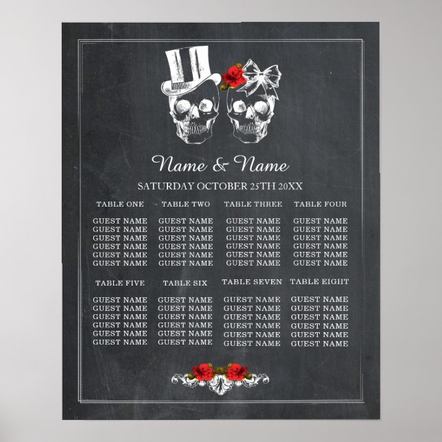 Crâne Rouge Rose 8 Plan de table Mariage Poster as (Devant)