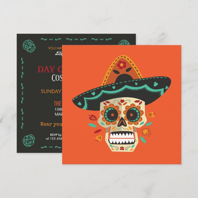 Crâne sucre Dia de Muertos Invitation du Parti (Devant / Derrière)