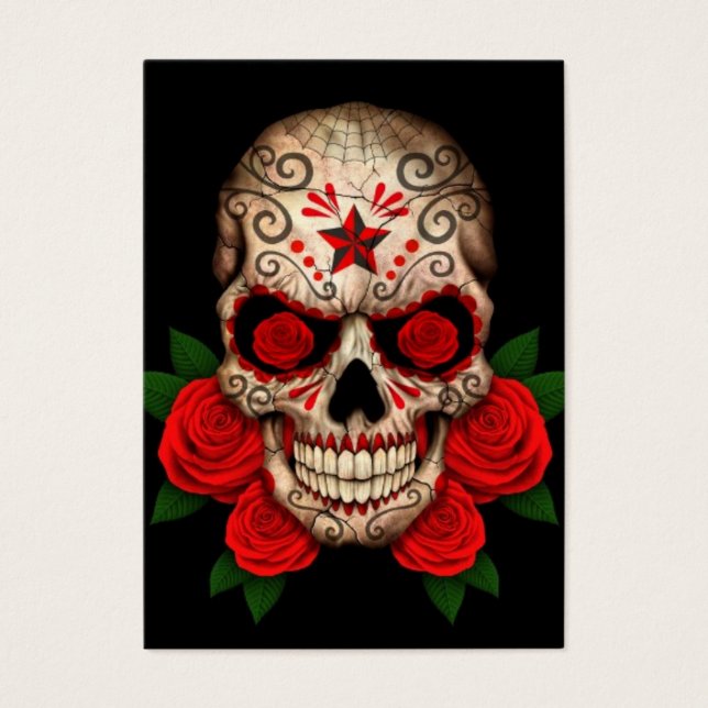 Crâne sucrier foncé aux roses rouges (Devant)