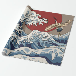 Crane und japanische Wave Illustration Traditionel Geschenkpapier