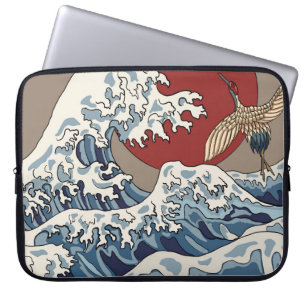 Crane und japanische Wave Illustration Traditionel Laptopschutzhülle