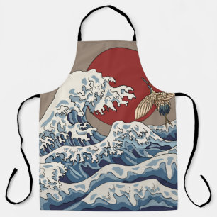Crane und japanische Wave Illustration Traditionel Schürze