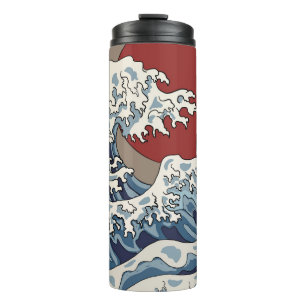 Crane und japanische Wave Illustration Traditionel Thermosbecher