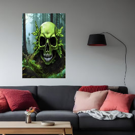 Crâne vert dans la forêt | AI Art Poster