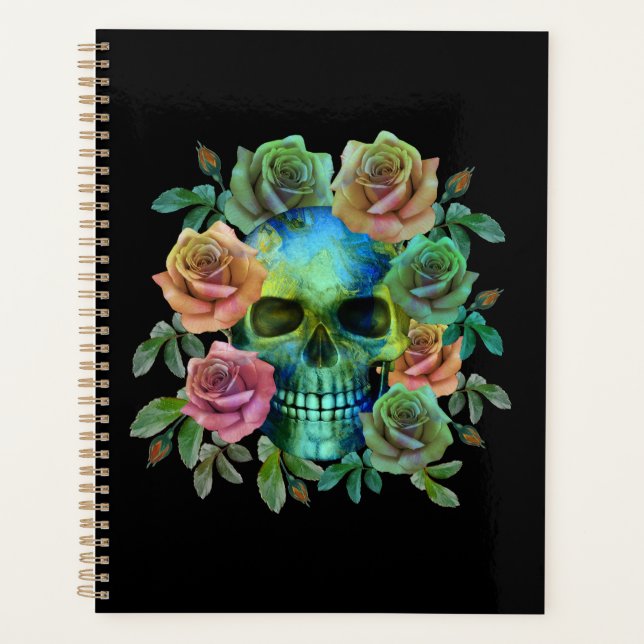 CRÂNE VERT DE LA MORT AVEC FLEURS (Devant)
