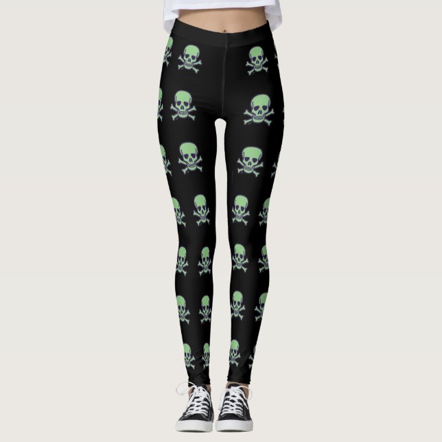 Crâne vert grand crâne leggings (Devant)