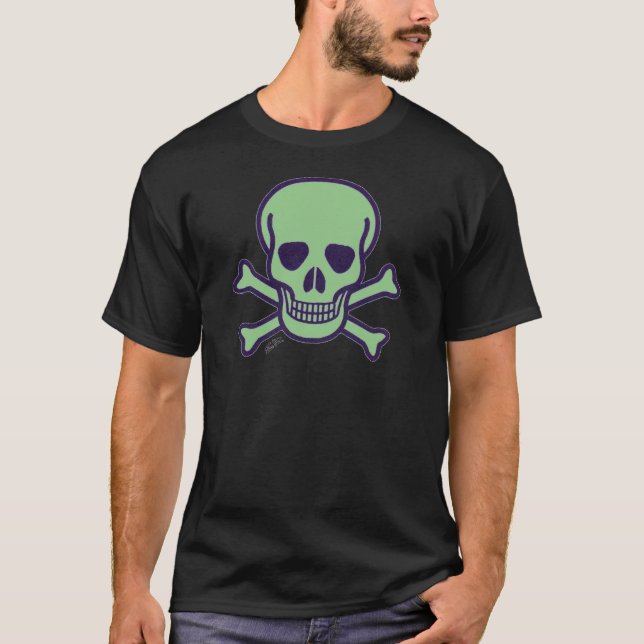 Crâne vert hommes noir T-shirt (Devant)