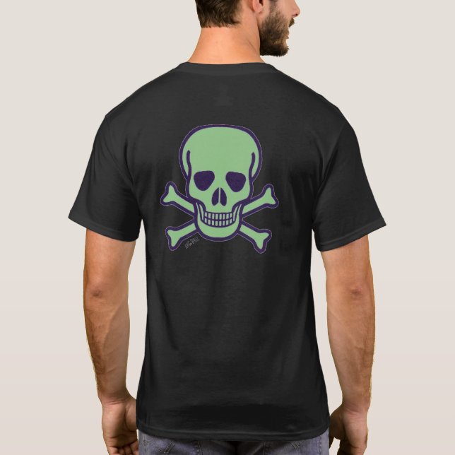Crâne vert hommes noir T-shirt dos (Dos)
