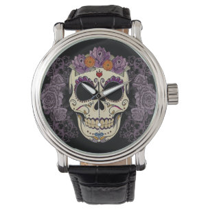 Crâne vintage et montre de roses