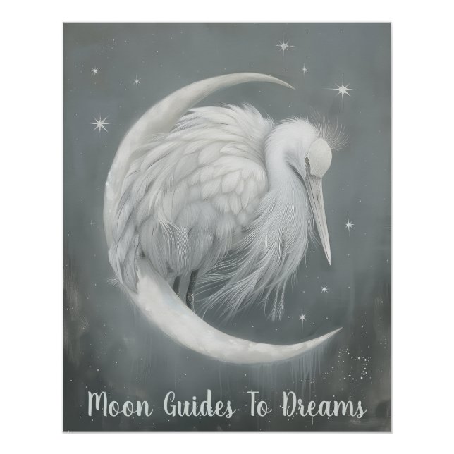 Crane-Vogel-Baby schläft auf dem Mond Poster (Vorderseite)