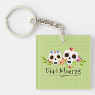 Crânes à sucre florales Dia de Muertos   Porte-clé