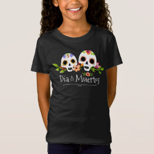 Crânes à sucre florales Dia de Muertos T-shirt