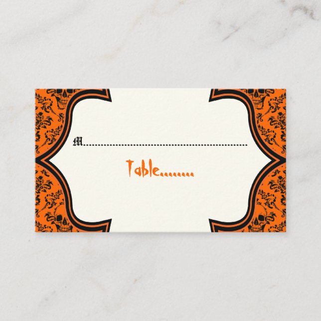 Crânes damask orange noir Halloween carte place (Devant)