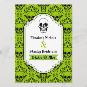 Crânes damask vert, programme de mariage noir