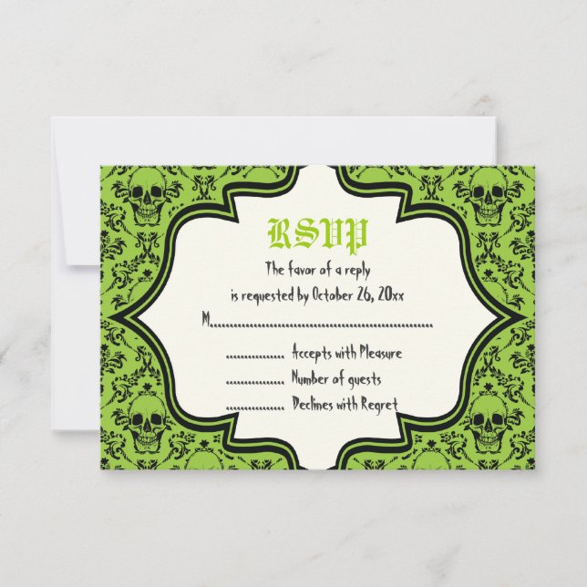 Crânes damasser mariage Halloween carte RSVP (Devant)