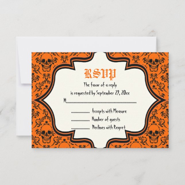 Crânes damasser mariage Halloween carte RSVP (Devant)