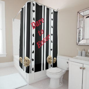 Crânes de rideau de douche Coeurs noirs Bande noir