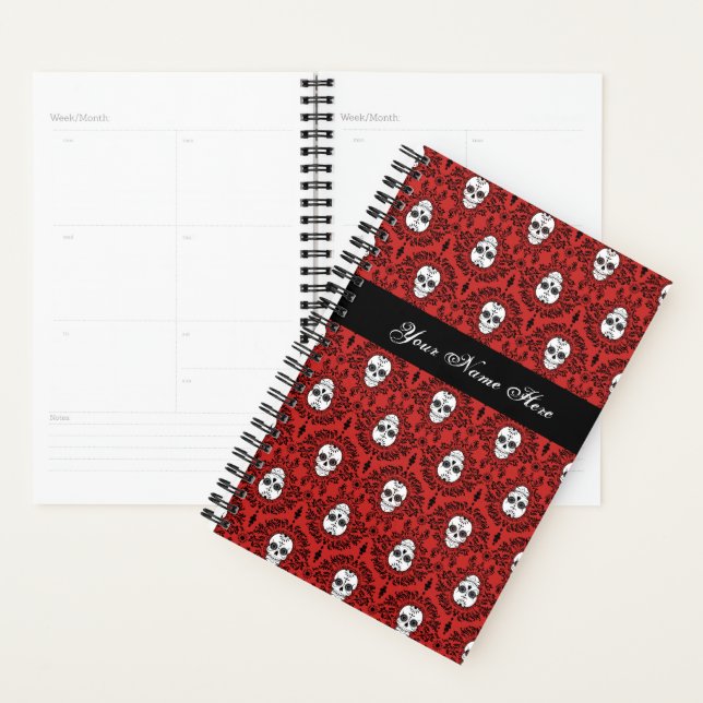 Crânes de sucre Chic Damask Morts Noir sur Rouge (Devant avec enveloppe)