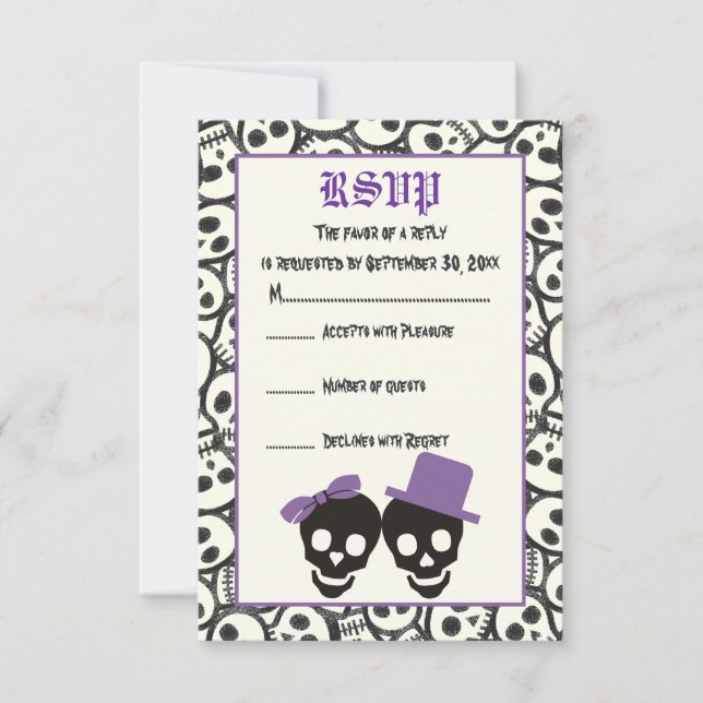 Crânes élégants Halloween violet mariage carte RSV (Devant)
