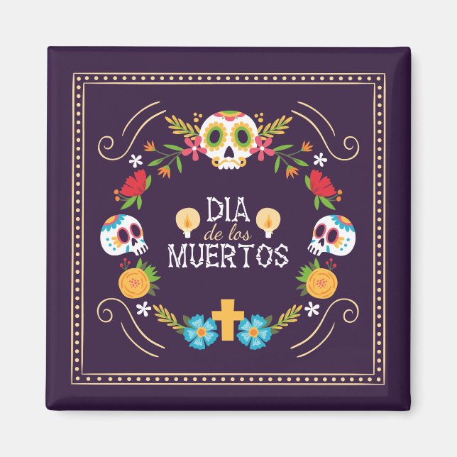 Crânes florales colorées Dia de Muertos | Magnet (Devant)