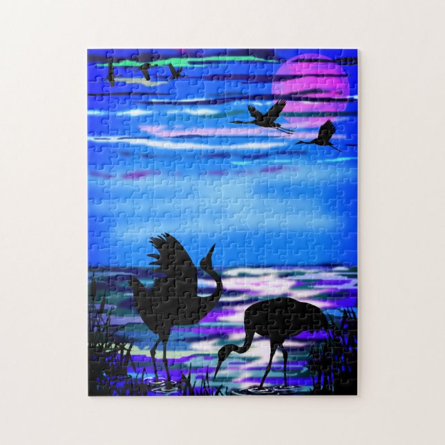 Cranes Liebe Dance - Romantic - Lake Sunset - (Vertikal)