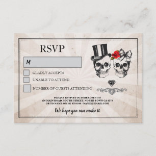 Crânes Mariage RSVP Crâne Roses Cartes rustiques