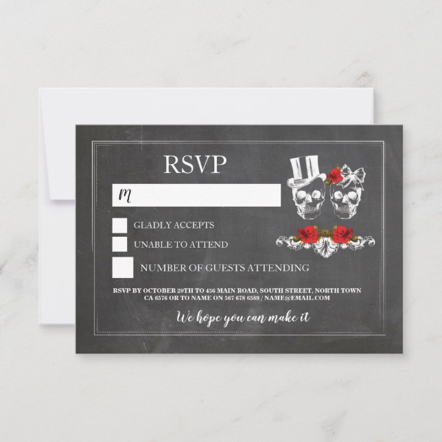 Crânes mariages RSVP Cartes de mâchoires Roses crâ (Devant)