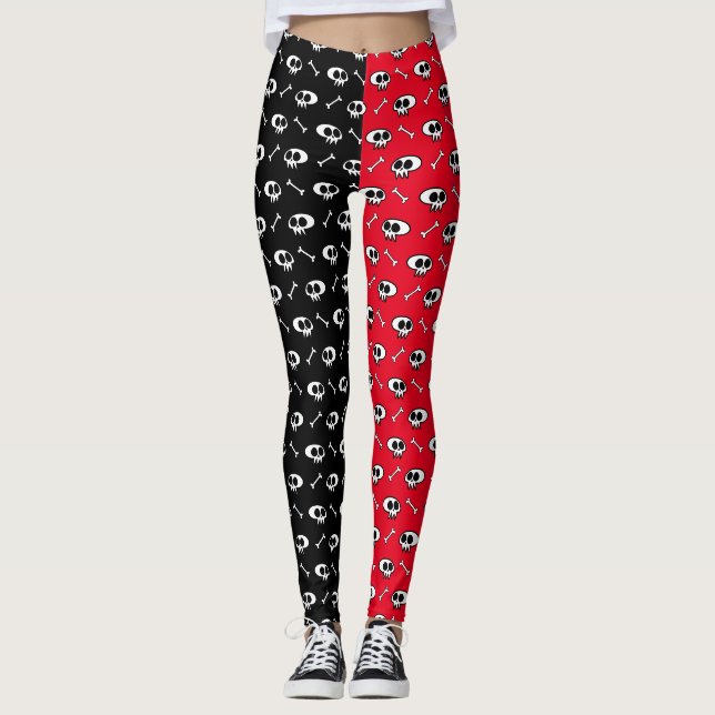 Crânes 'n os (Noir/Rouge) Leggings (Devant)