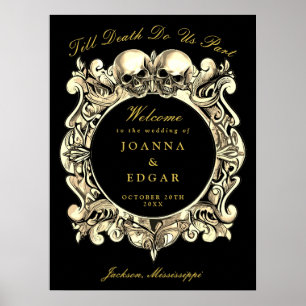 Crânes Noir Et Or Mariage Gothique Affiche de bien