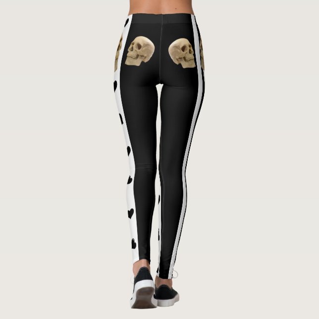 Crânes noirs et blancs Coeurs noirs Leggings (Dos)
