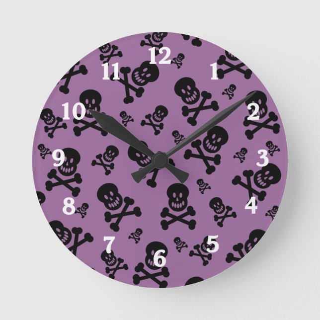 Crânes noirs sur horloge murale Arrière - plan vio (Recto)