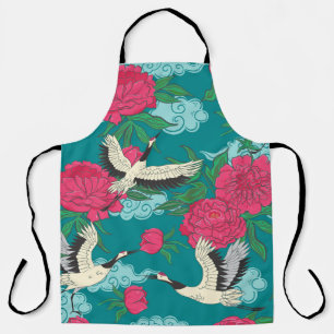 Cranes Peonies: Vintage Blumengrafiken Schürze