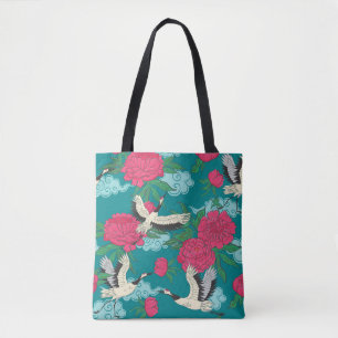 Cranes Peonies: Vintage Blumengrafiken Tasche