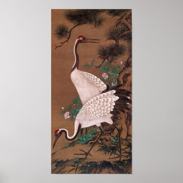Cranes, Watanabe Shuseki, japanische Kunst Poster (Vorne)
