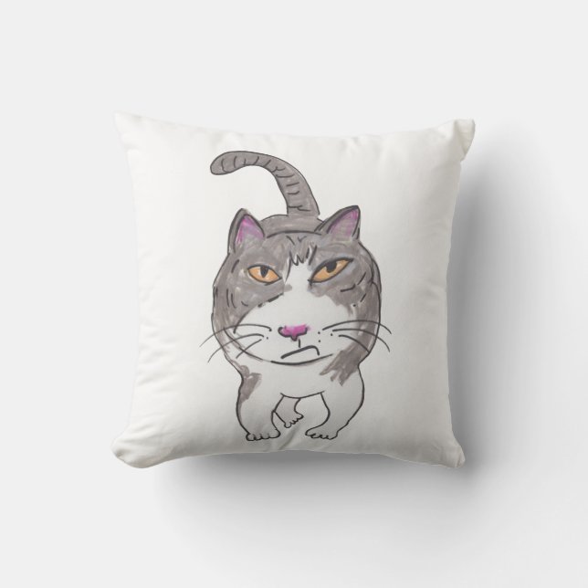 Cranky Cat Pet Doodle Art Spaß Spaß Kissen (Vorderseite)