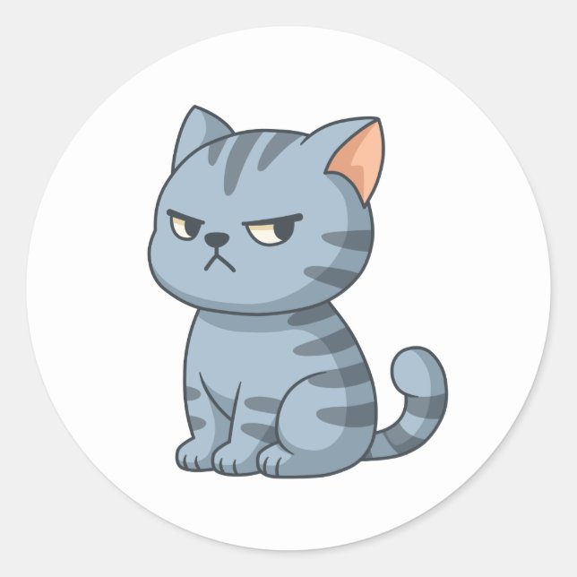 Cranky Grey Tabby Cat Runder Aufkleber (Vorderseite)