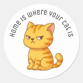 Cranky Orange Tabby Cat Custom Text Runder Aufkleber